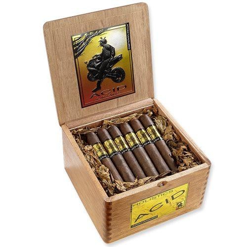 ACID ATOM MADURO 24/BX open premium cigar box with Box of 24, Robusto, Connecticut Broadleaf Maduro wrapper